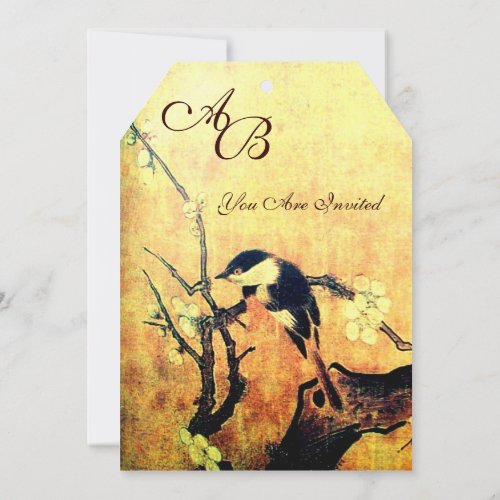 SPRING BIRD MONOGRAM Gold Yellow Brown Invitation