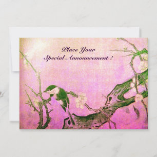 SPRING BIRD MONOGRAM pink brown violet Announcement