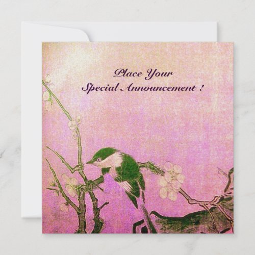 SPRING BIRD MONOGRAM pink brown violet Announcement