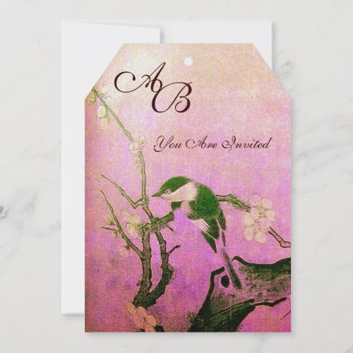 SPRING BIRD MONOGRAM Pink Fuchsia White Brown Invitation