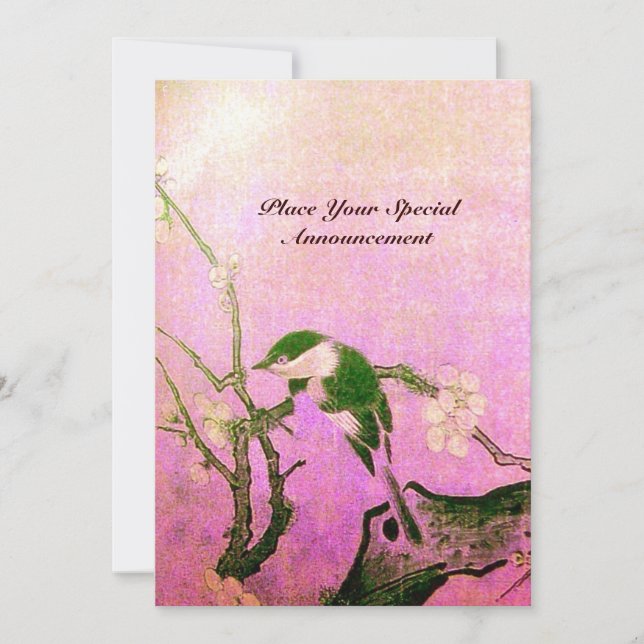 SPRING BIRD MONOGRAM pink fuchsia white brown Invitation (Front)