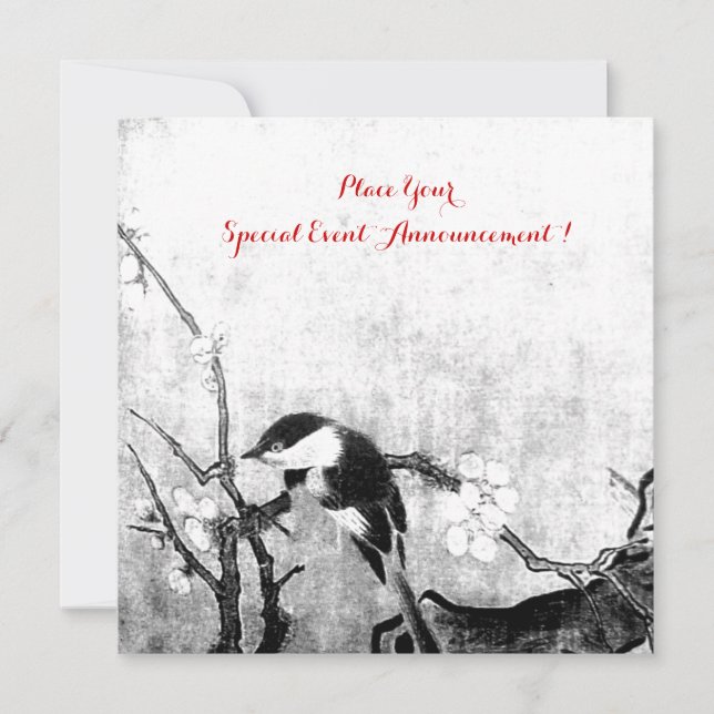 SPRING BIRD MONOGRAM ,silver metallic paper Announcement (Front)