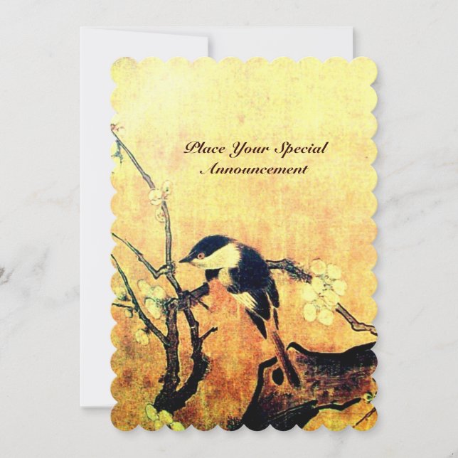 SPRING BIRD MONOGRAM ,yellow brown champagne Invitation (Front)