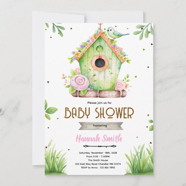 Spring bird nest baby shower invitation (Front)