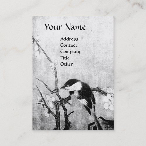 SPRING BIRD ON THE FLOWER TREE black and white Business Card