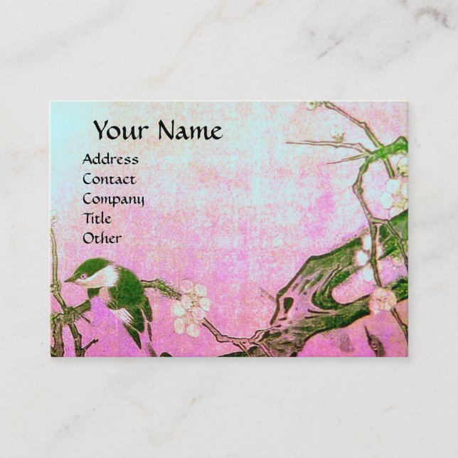 SPRING BIRD ,pink violet ,blue,brown Business Card (Front)