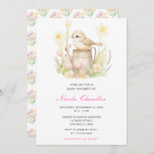 Spring Bird Watering Can Baby Shower Invitation