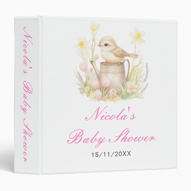 Spring Bird Watering Can Baby Shower Photo Album 3 Ring Binder (Front/Spine)