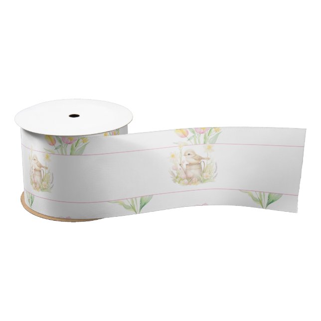 Spring Bird Watering Can Baby Shower Satin Ribbon (Spool)