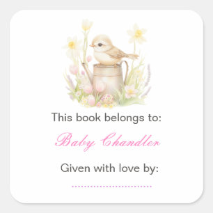 Spring Bird Watering Can Baby Shower Square Sticker