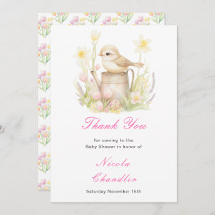 Spring Bird Watering Can Baby Shower Thank You Card