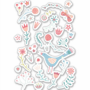 Spring Bird with Flowers Sticker