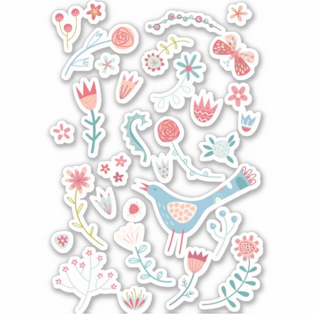 Spring Bird with Flowers Sticker (Front)