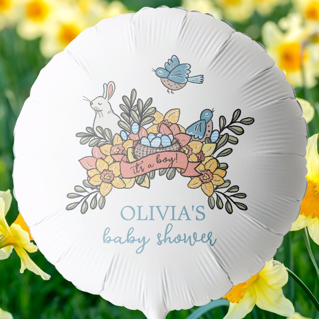 Spring Birds and Bunny It's a Boy Baby Shower Balloon (Creator Uploaded)