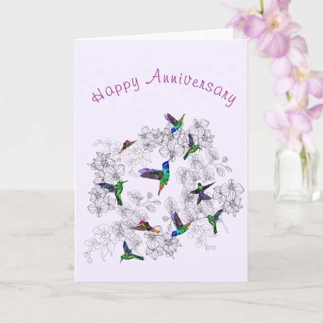 Spring Birds Anniversary Card (Orchid)