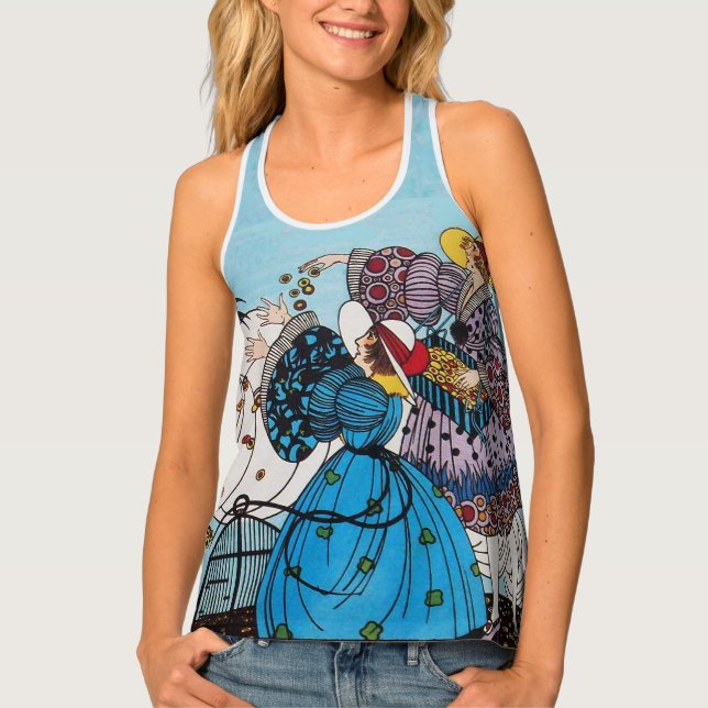 SPRING BIRDS / ART DECO FASHION COSTUME DESIGNER TANK TOP (Front)