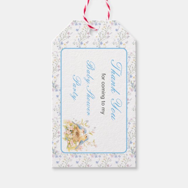 Spring Birds Baby Shower Gift Tags (Front)