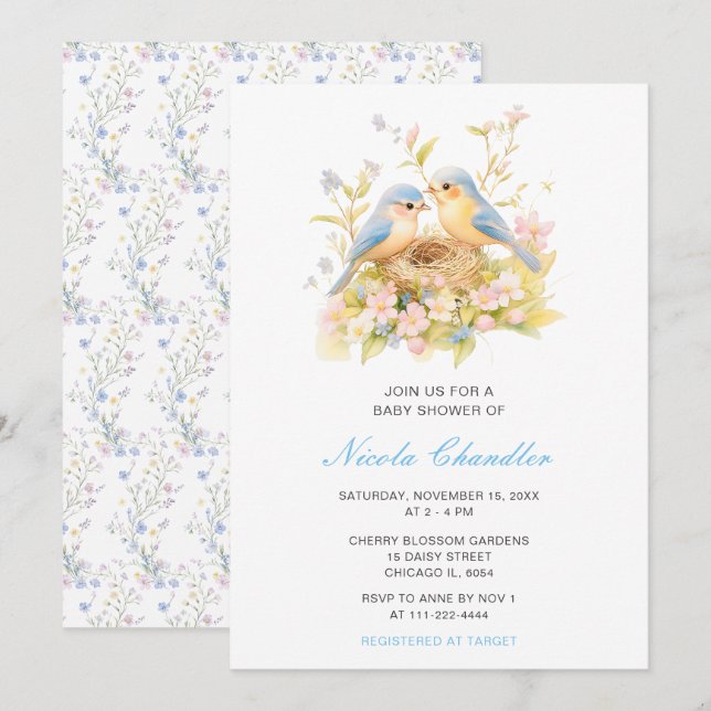 Spring Birds Baby Shower Invitation (Front/Back)