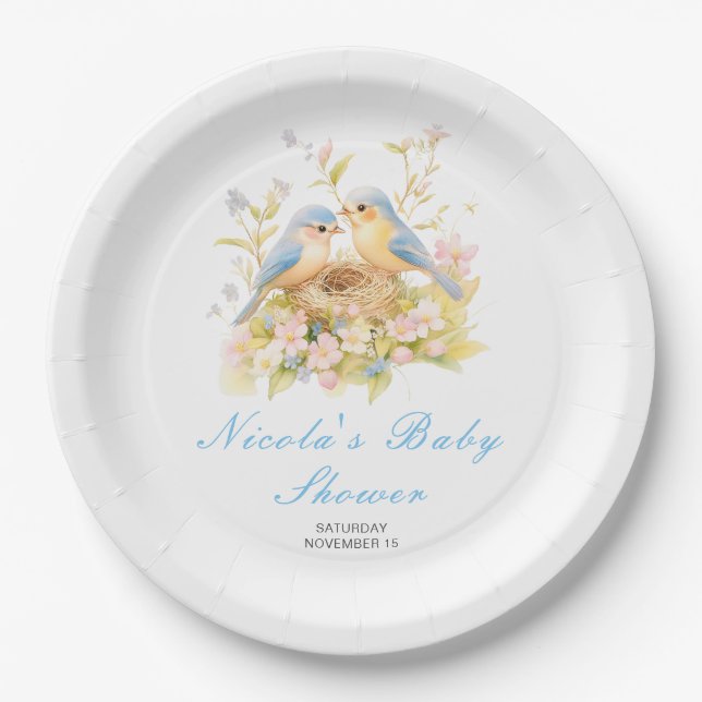 Spring Birds Baby Shower Paper Plates (Front)