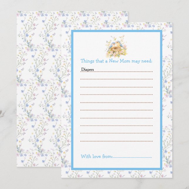 Spring Birds Baby ShowerAdvice List Invitation (Front/Back)