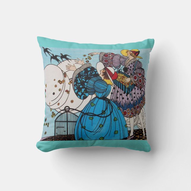 SPRING BIRDS / BEAUTY FASHION COSTUME DESIGNER THROW PILLOW (Front)