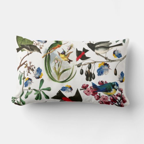 SPRING BIRDSCOLORFUL FEATHERS AND FRUITS Floral Lumbar Pillow