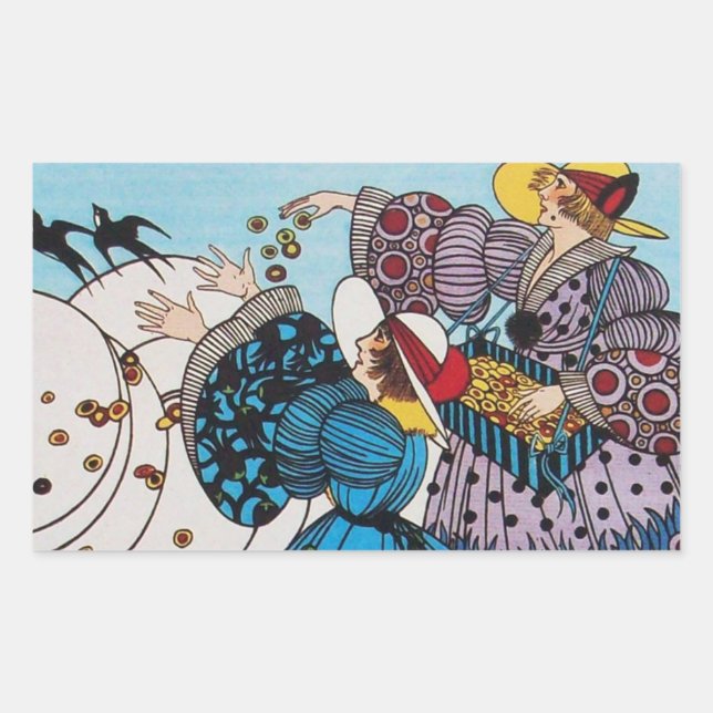 SPRING BIRDS / FASHION COSTUME DESIGNER RECTANGULAR STICKER (Front)