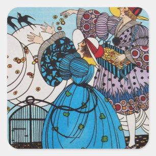 SPRING BIRDS / FASHION COSTUME DESIGNER SQUARE STICKER