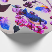 SPRING BIRDS,FEATHERS AND FRUITS Pink Blue Floral Wrapping Paper (Corner)