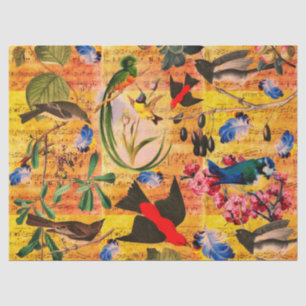 SPRING BIRDS,FEATHERS,FRUITS Floral Music Notes Tissue Paper