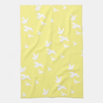 Spring Birds In Flight | Custom Background Color Kitchen Towel by clever_bits at Zazzle