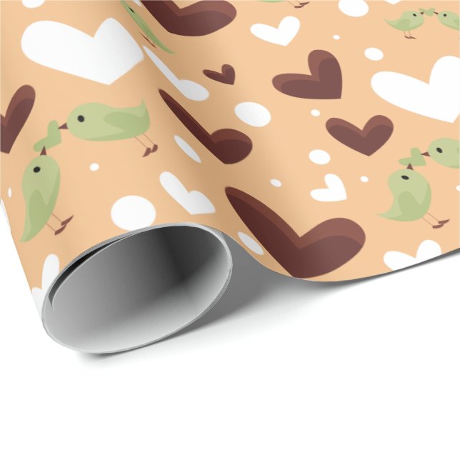 Spring Birds Love Couple Sweet Chocolate Heart Wrapping Paper (Roll Corner)
