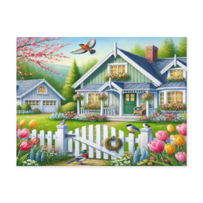 Spring  Birds Nature House Postcard Watercolor
