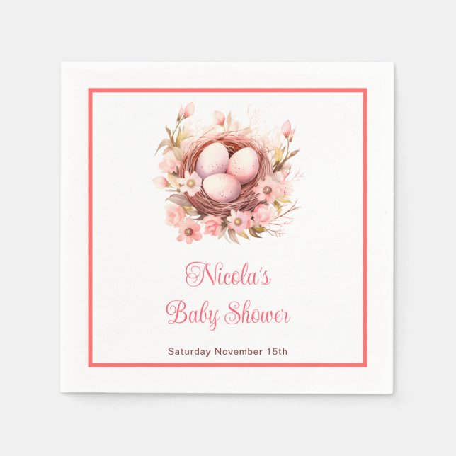 Spring Birds Nest Baby Shower Napkins (Front)
