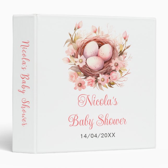 Spring Birds Nest Baby Shower Photo Album 3 Ring Binder (Front/Spine)