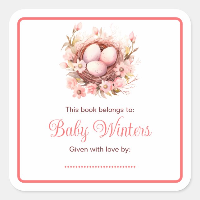 Spring Birds Nest Baby Shower Square Sticker (Front)
