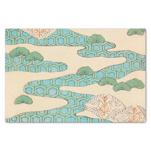 Spring Birds on Hexagon Mountains Vintage Japanese Tissue Paper