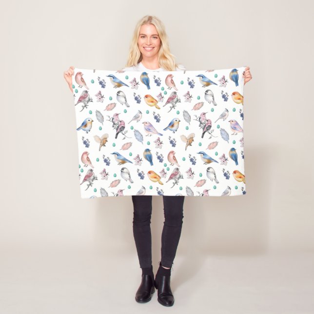 Spring Birds Pattern Fleece Blanket (In Situ)