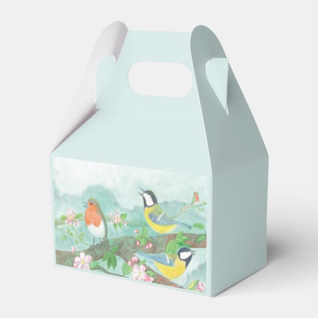 Spring Birds Singing on a Blossoming Tree Branch  Favor Boxes (Front Side)