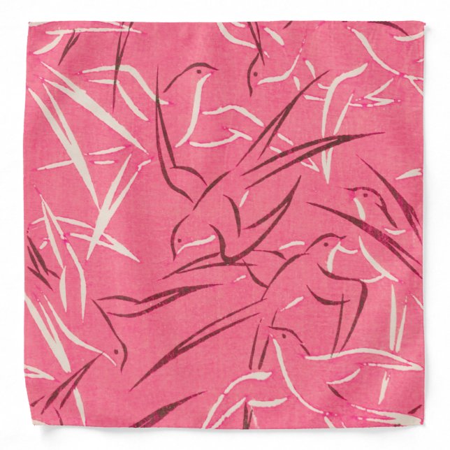 Spring Birds Vintage Japanese Pink Animal Print Bandana (Front)
