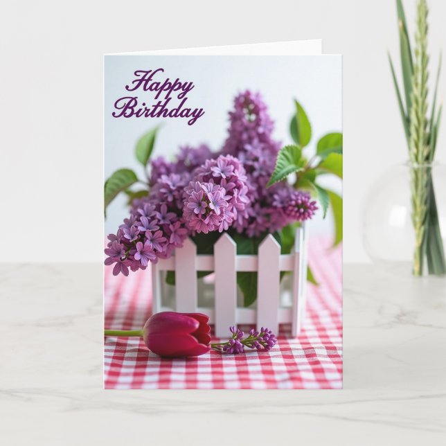 Spring Birthday Lilac Fence Card (Front)