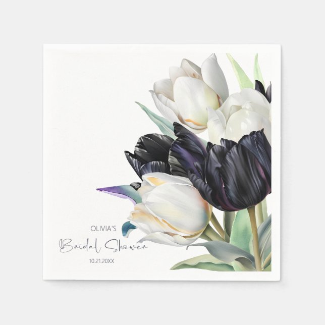 Spring black and white tulips Bridal shower Napkins (Front)