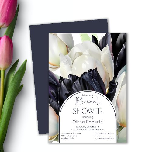Spring black white tulips Bridal shower Invitation