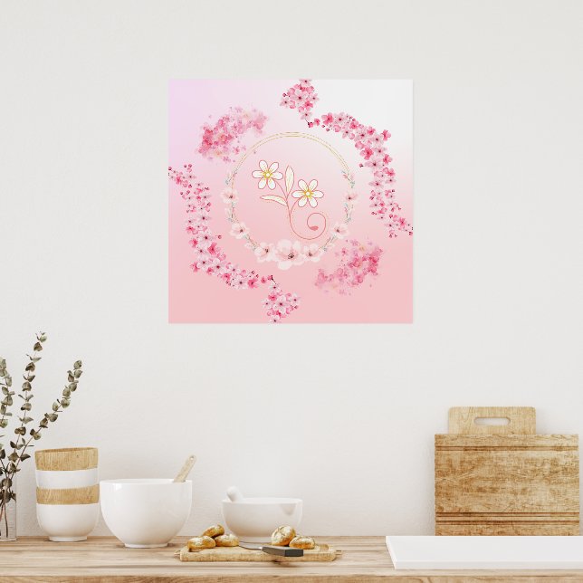 Spring Blessing, Pink Floral Art Poster (Kitchen)