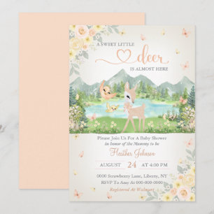 Spring Bloom and Butterflies Deer Baby Shower Invitation