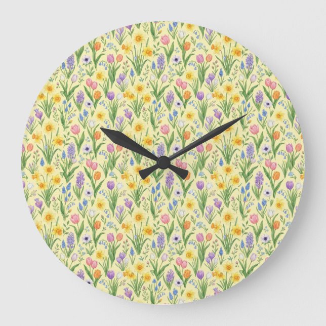 Spring Bloom Burst Pattern Large Clock (Front)