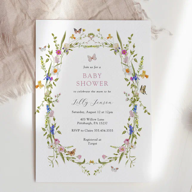 Spring Bloom Butterflies and Flowers Baby Shower Invitation Zazzle