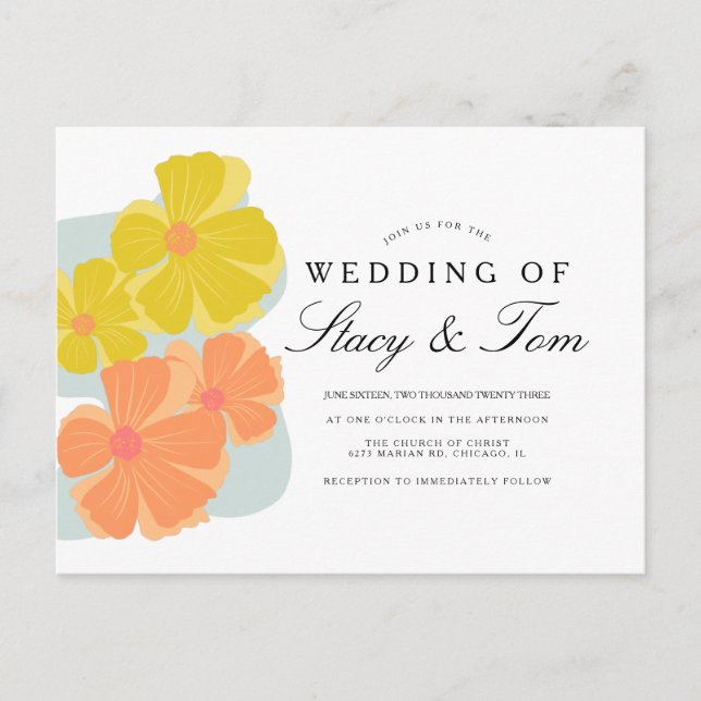 Spring Bloom Cosmos Hand Drawn Wedding  Invitation Postcard (Front)