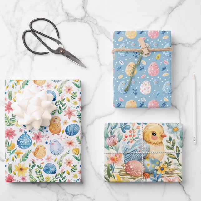 Spring Bloom Easter 3 Wrapping Paper Sheets (Front)