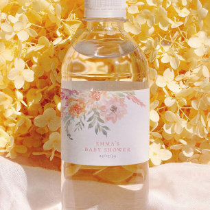 Spring Bloom Floral Pink Girl Baby Shower Water Bottle Label